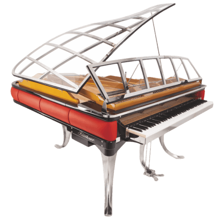A piano with the lid open and its keys closed.