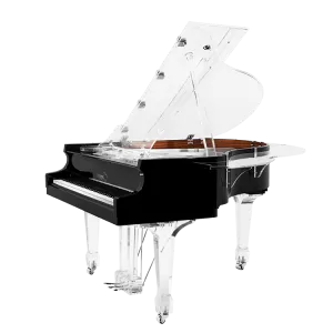 A piano is shown with its lid open.