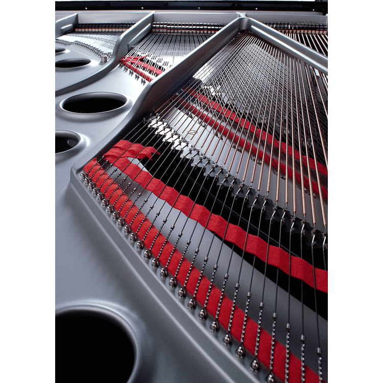 chrome plate inside a grand piano