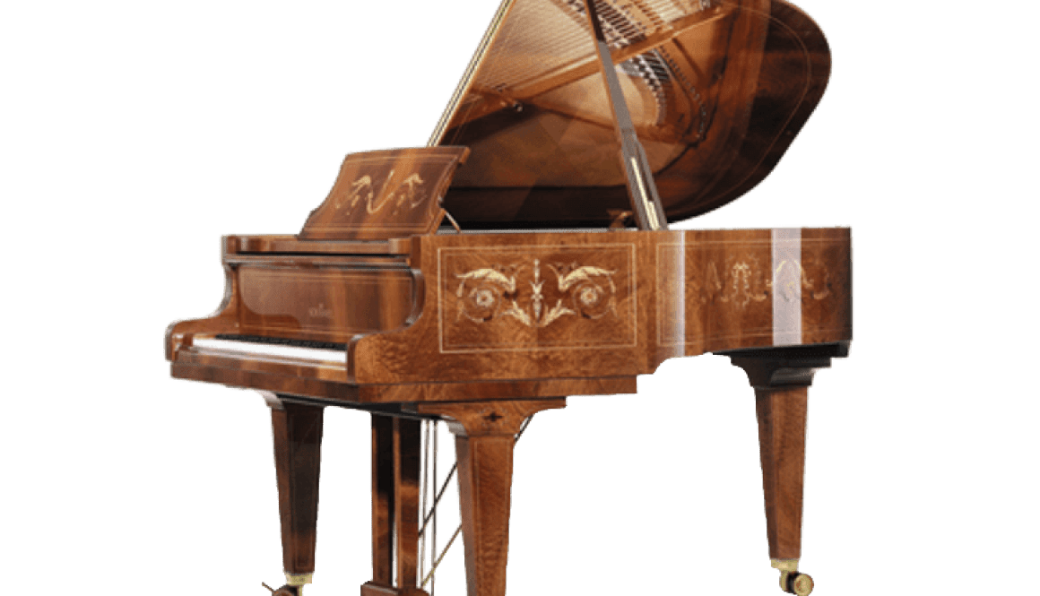 A grand piano with its lid open.
