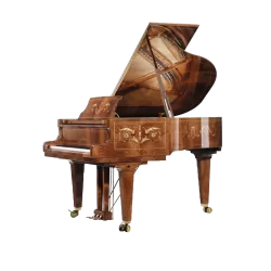 A grand piano with its lid open.