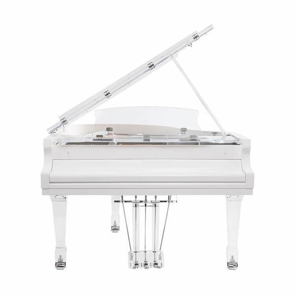 New Aire™ acrylic baby grand with brass trim