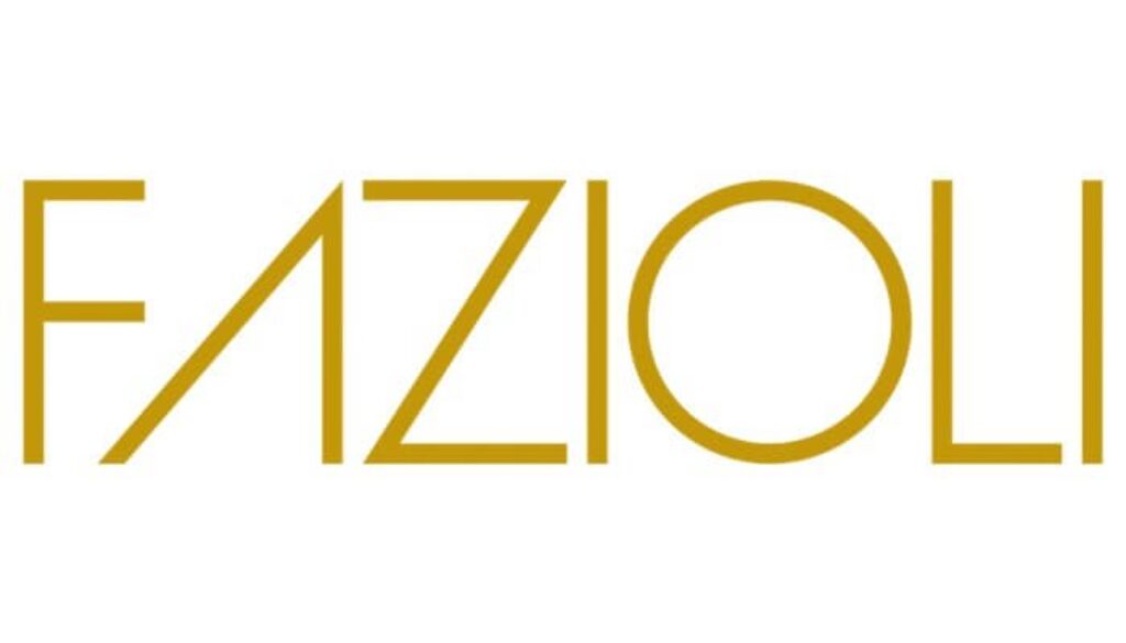 A yellow logo of the word " fazioli ".