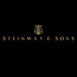 A black and gold logo for steinway & sons.