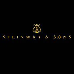 A black and gold logo for steinway & sons.