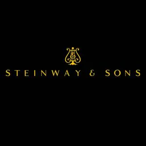 A black and gold logo for steinway & sons.