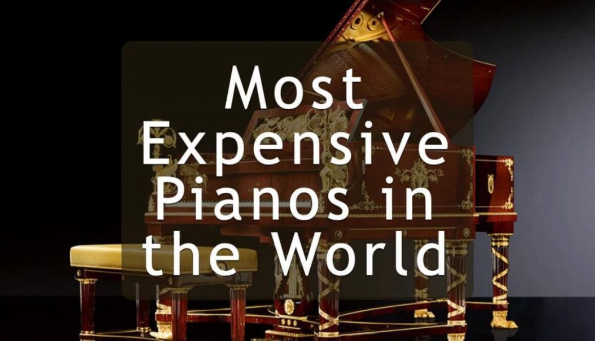A piano is shown with the words " most expensive pianos in the world ".