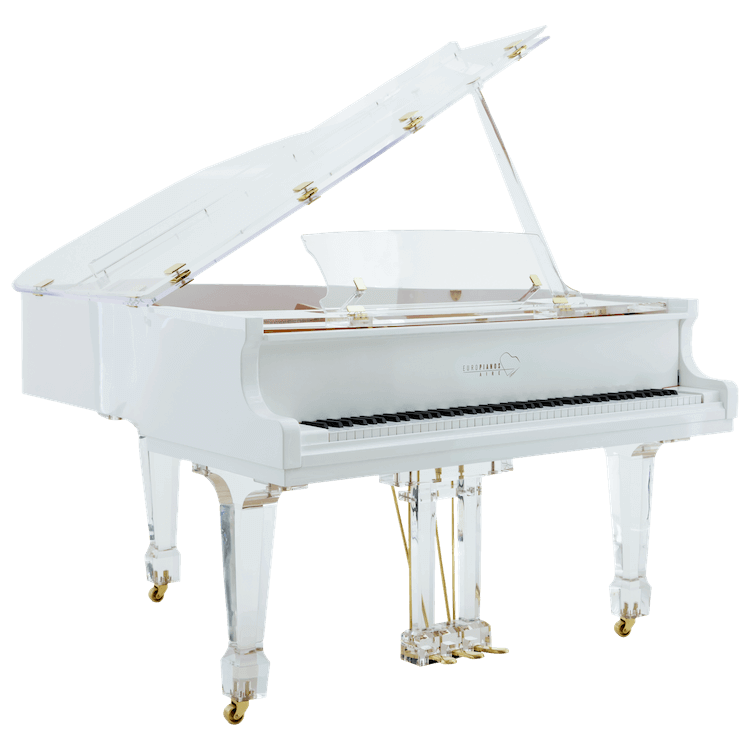 The Aire™ acrylic baby grand piano designed and sold by Euro Pianos