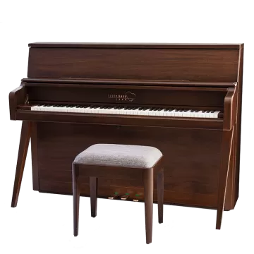 A piano and stool are shown in this image.