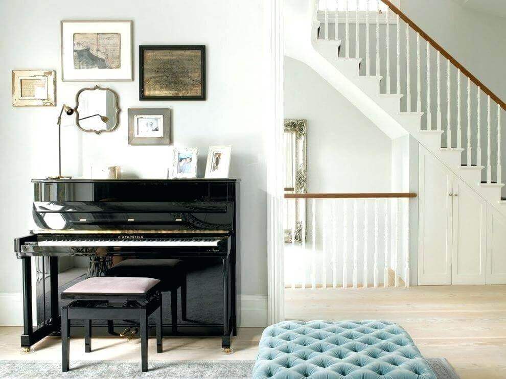 living room design with upright piano