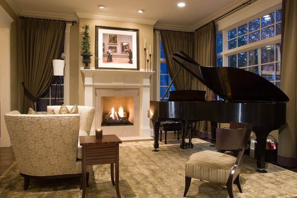 Piano And Living Room With Stairs Design Ideas