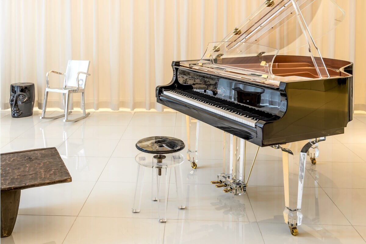 Aire™ Acrylic Baby Grand Piano in black trim
