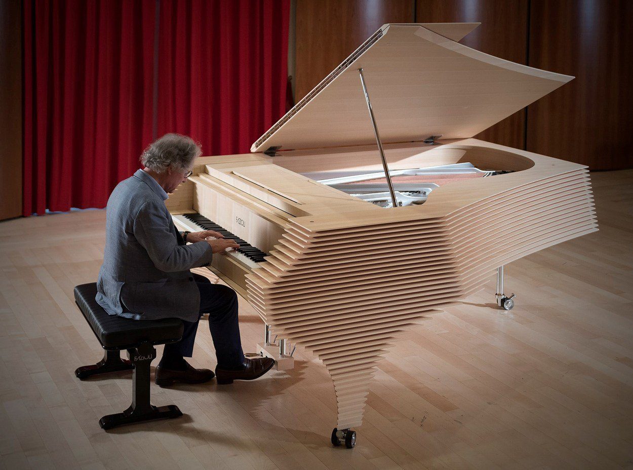 Paolo Fazioli testing the new Kengo Kuma Fazioli grand piano