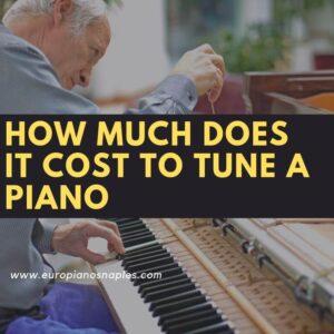 A man is playing the piano and text reads " how much does it cost to tune a piano ".